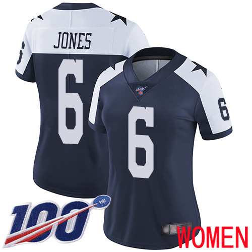 Women Dallas Cowboys Limited Navy Blue Chris Jones Alternate #6 100th Season Vapor Untouchable Throwback NFL Jersey